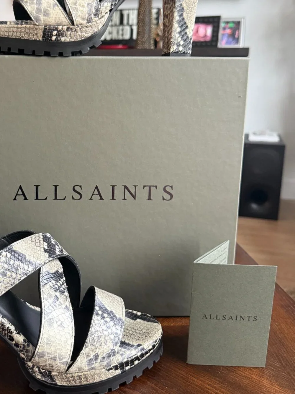ALLSAINTS Sienna Snake Print Leather Platform Strappy Ankle Sandal | 40 | NWB